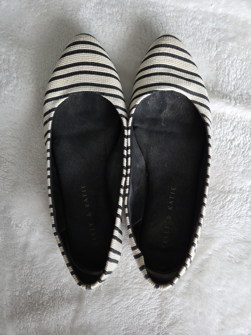 Kelly & Katie Black and White Striped Women's Flat Shoes